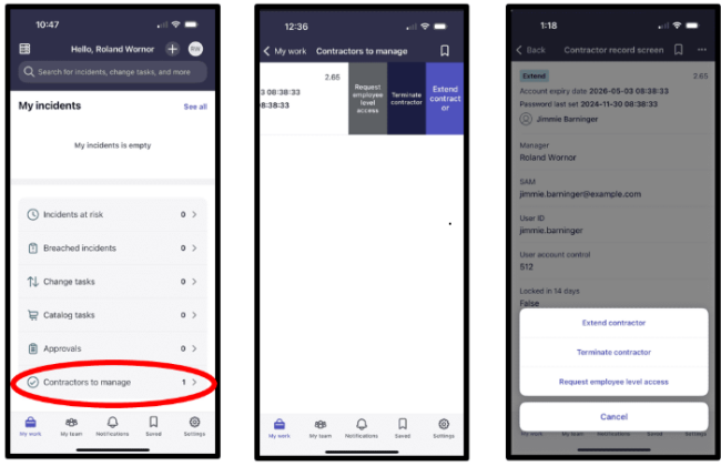 Contractor access management mobile approvals screen
